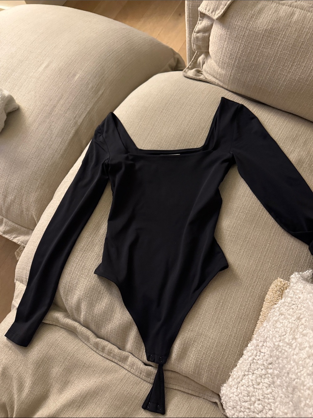 Babaton Black Long-Sleeve Square Neck Bodysuit
